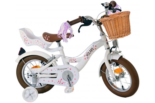 Volare Blossom Kinderfahrrad - Mädchen - 12 Zoll - Weiß - Zweihandbremsen