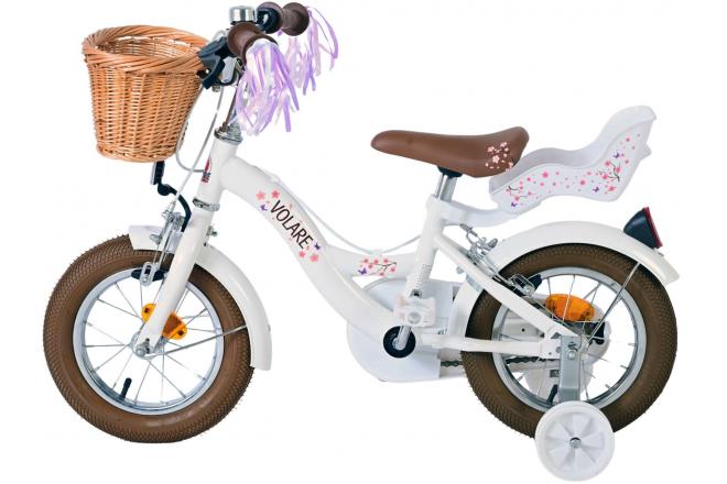 Volare Blossom Kinderfahrrad - Mädchen - 12 Zoll - Weiß - Zweihandbremsen