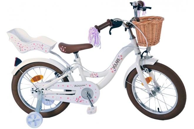 Volare Blossom Kinderfahrrad - Mädchen - 16 Zoll - Weiß - Zweihandbremsen