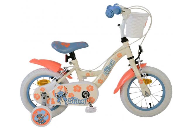 Disney Stitch Kinderfahrrad - Mädchen - 12 Zoll - Zwei Handbremsen - Creme Koralle Blau