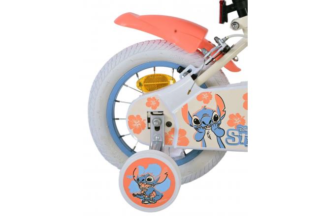 Disney Stitch Kinderfiets - Meisjes - 12 inch - Twee handremmen - Crème Koraal Blauw