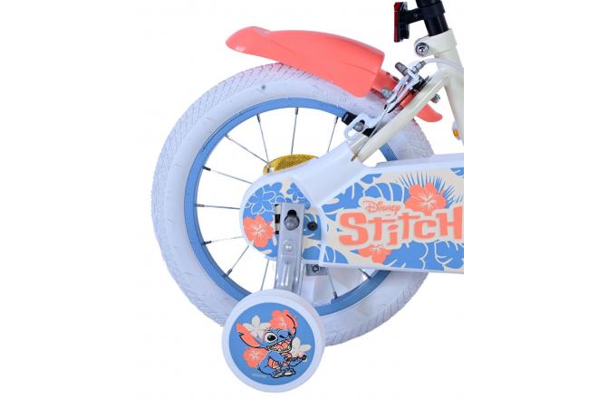 Disney Stitch Kinderfahrrad - Mädchen - 14 Zoll - Creme Koralle Blau - Zweihandbremsen