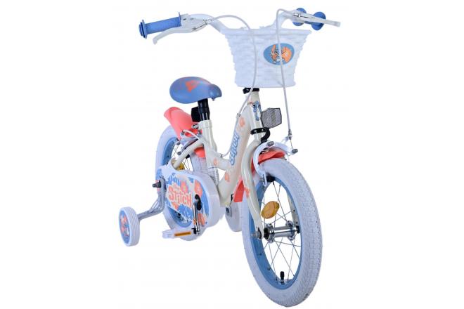 Disney Stitch Kinderfahrrad - Mädchen - 14 Zoll - Creme Koralle Blau - Zweihandbremsen