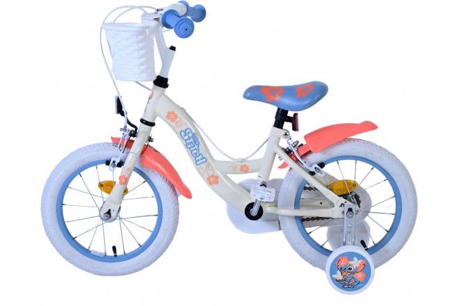 Disney Stitch Kinderfahrrad - Mädchen - 14 Zoll - Creme Koralle Blau - Zweihandbremsen