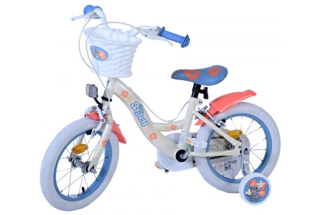 Disney Stitch Kinderfahrrad - Mädchen - 14 Zoll - Creme Koralle Blau - Zweihandbremsen