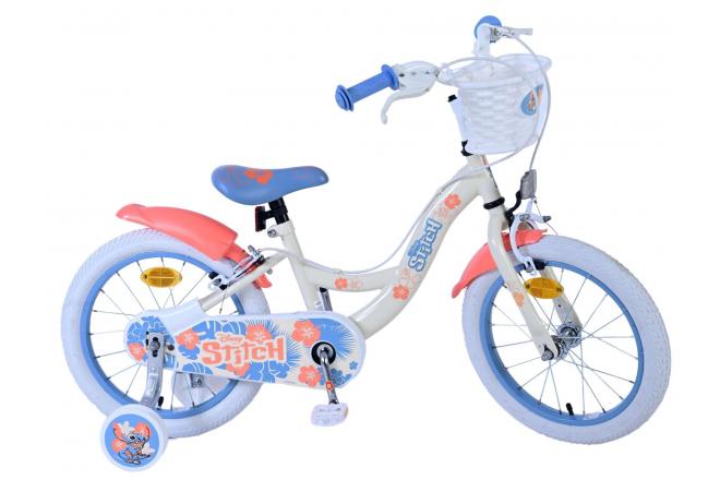 Disney Stitch Kinderfahrrad - Mädchen - 16 Zoll - Creme Koralle Blau - Zweihandbremsen