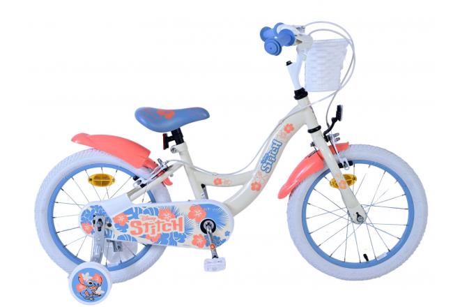 Disney Stitch Kinderfahrrad - Mädchen - 16 Zoll - Creme Koralle Blau - Zweihandbremsen