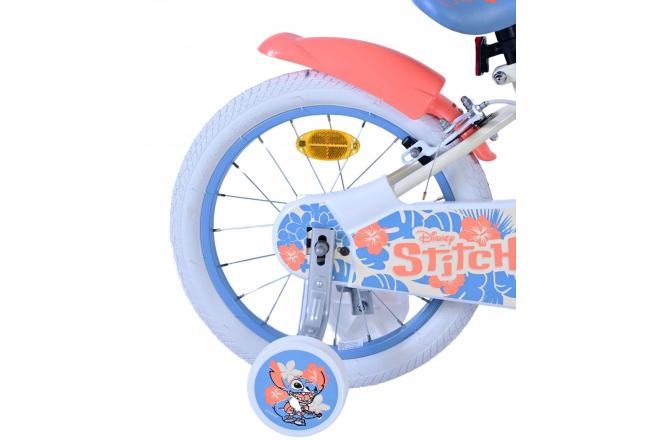 Disney Stitch Kinderfahrrad - Mädchen - 16 Zoll - Creme Koralle Blau - Zweihandbremsen