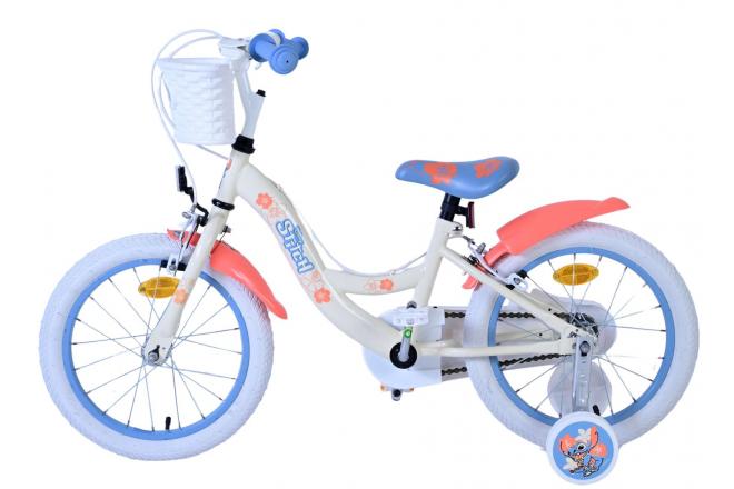 Disney Stitch Kinderfahrrad - Mädchen - 16 Zoll - Creme Koralle Blau - Zweihandbremsen