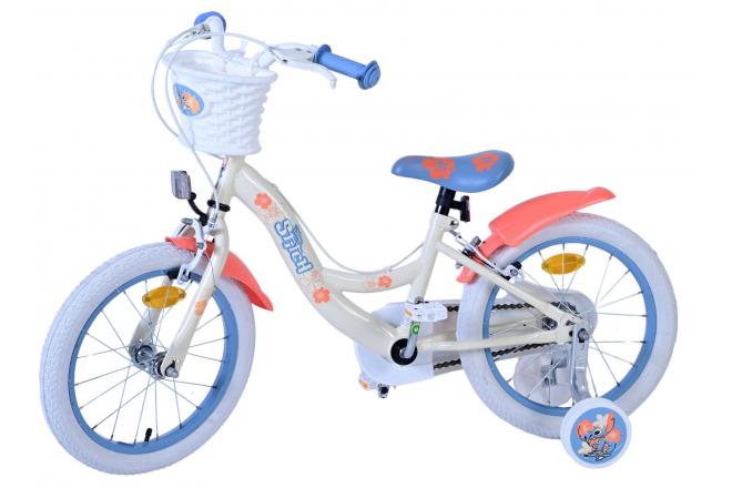 Disney Stitch Kinderfahrrad - Mädchen - 16 Zoll - Creme Koralle Blau - Zweihandbremsen