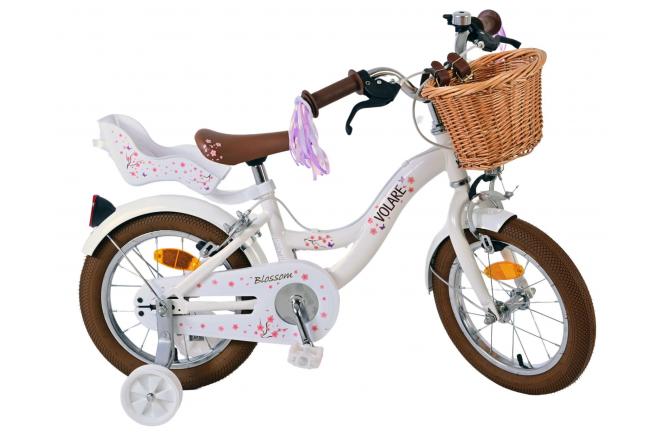 Volare Blossom Kinderfahrrad - Mädchen - 14 Zoll - Weiß - Zweihandbremsen