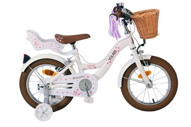 Volare Blossom Kinderfahrrad - Mädchen - 14 Zoll - Weiß - Zweihandbremsen