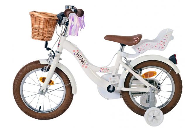 Volare Blossom Kinderfahrrad - Mädchen - 14 Zoll - Weiß - Zweihandbremsen