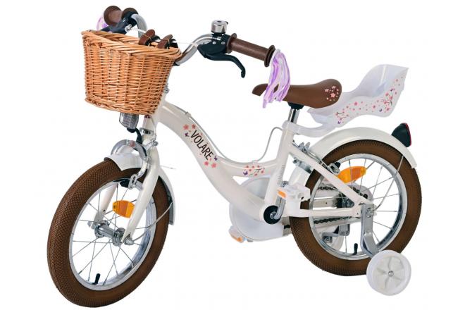 Volare Blossom Kinderfahrrad - Mädchen - 14 Zoll - Weiß - Zweihandbremsen